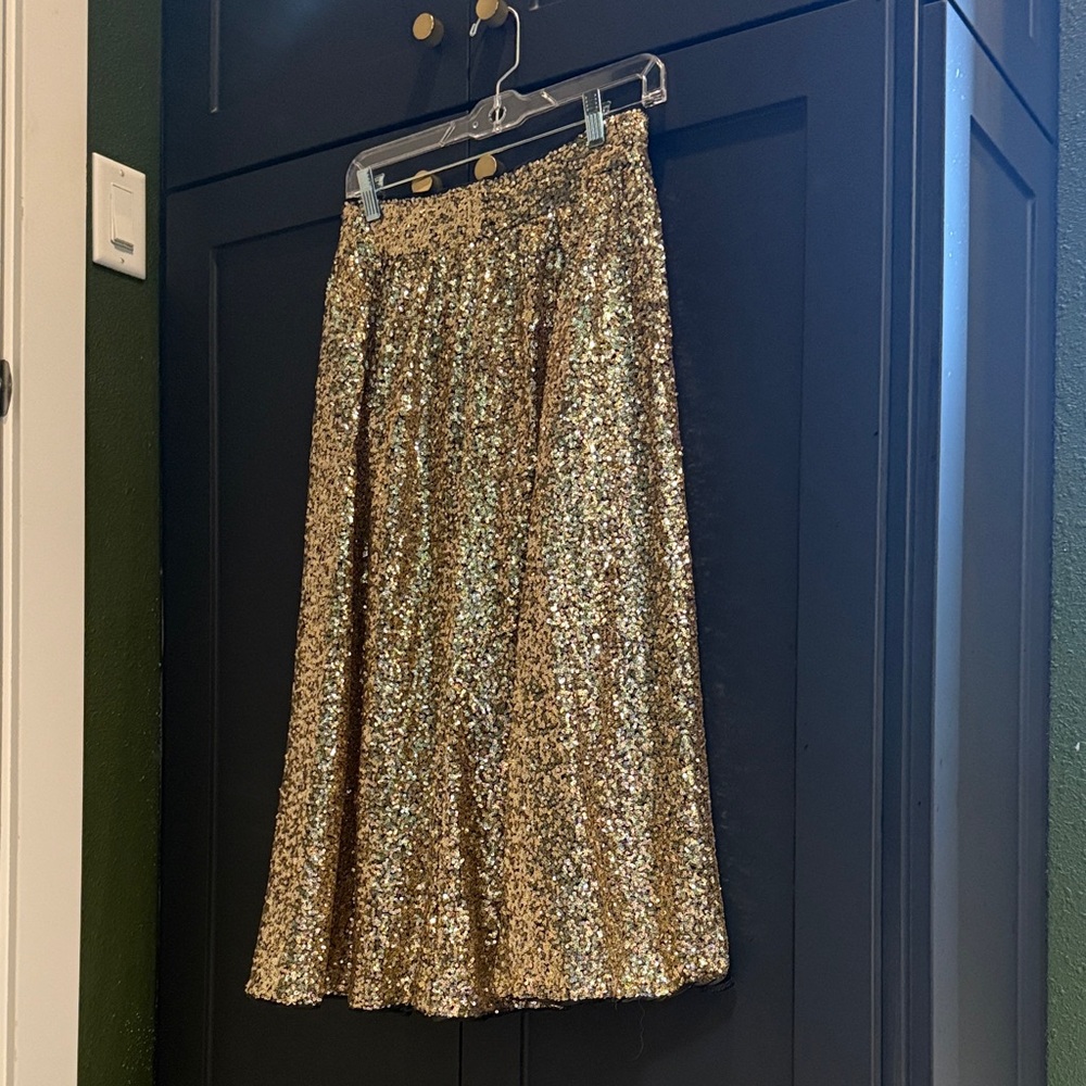 AMPERSAND AVE Gold Sequin A-Line Skirt